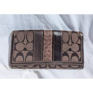 Vintage Coach Signature Stripe Canvas Leather Wallet Brown